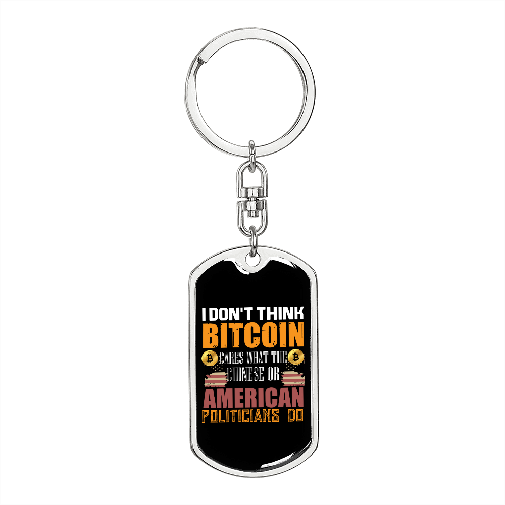 Chinese or American Bitcoin Crypto Keychain Stainless Steel or 18k Gold Dog Tag Keyring-Express Your Love Gifts