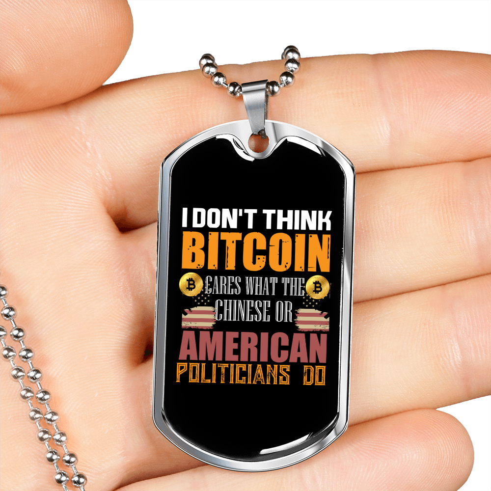 Chinese or American Bitcoin Crypto Necklace Stainless Steel or 18k Gold Dog Tag 24" Chain-Express Your Love Gifts