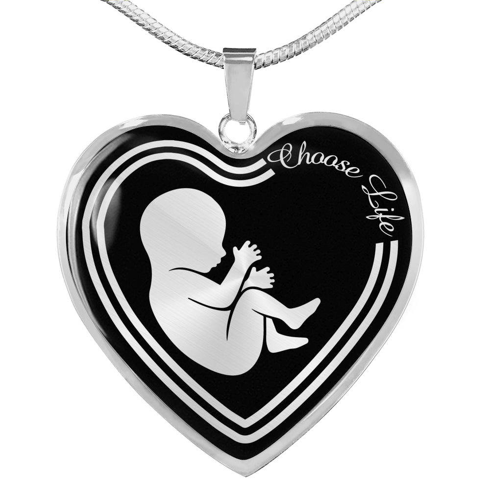 Choose Life Prolife Necklace Stainless Steel or 18k Gold Heart Pendant 18-22"-Express Your Love Gifts