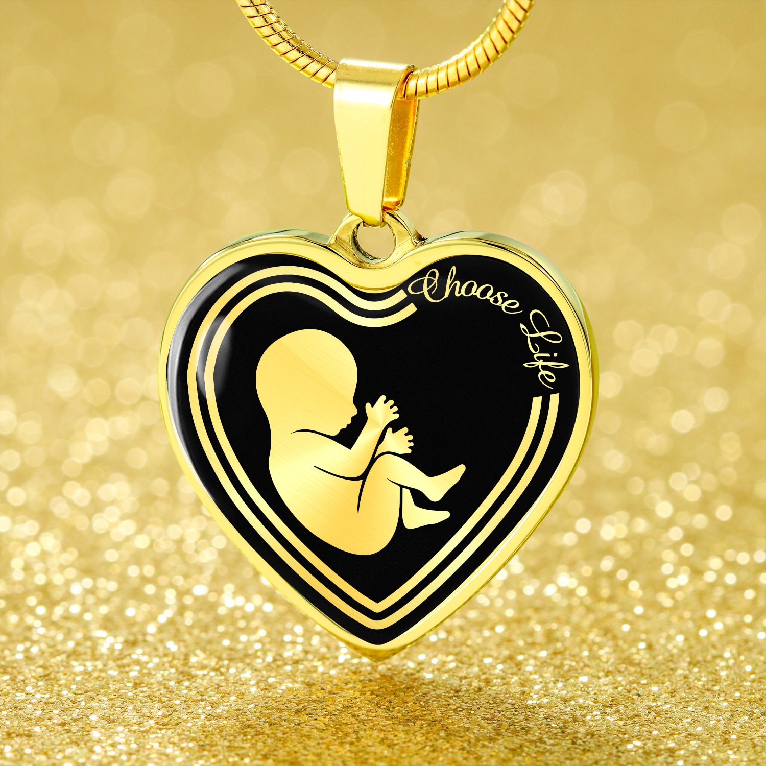 Choose Life Prolife Necklace Stainless Steel or 18k Gold Heart Pendant 18-22"-Express Your Love Gifts