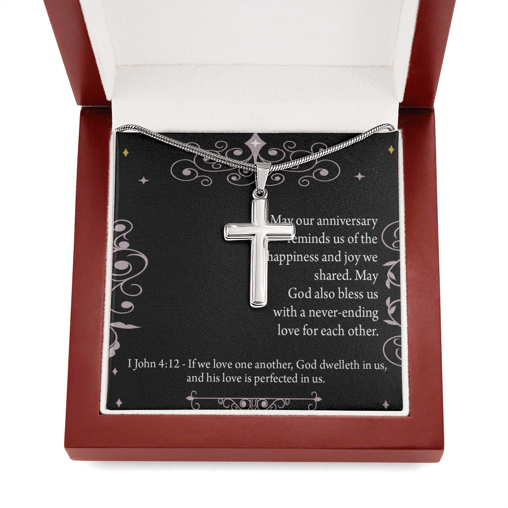 Christian Encouragement Anniversary Happiness 1 John 4:12 Cross Card Necklace w Stainless Steel Pendant-Express Your Love Gifts