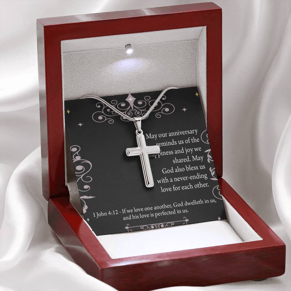 Christian Encouragement Anniversary Happiness 1 John 4:12 Cross Card Necklace w Stainless Steel Pendant-Express Your Love Gifts