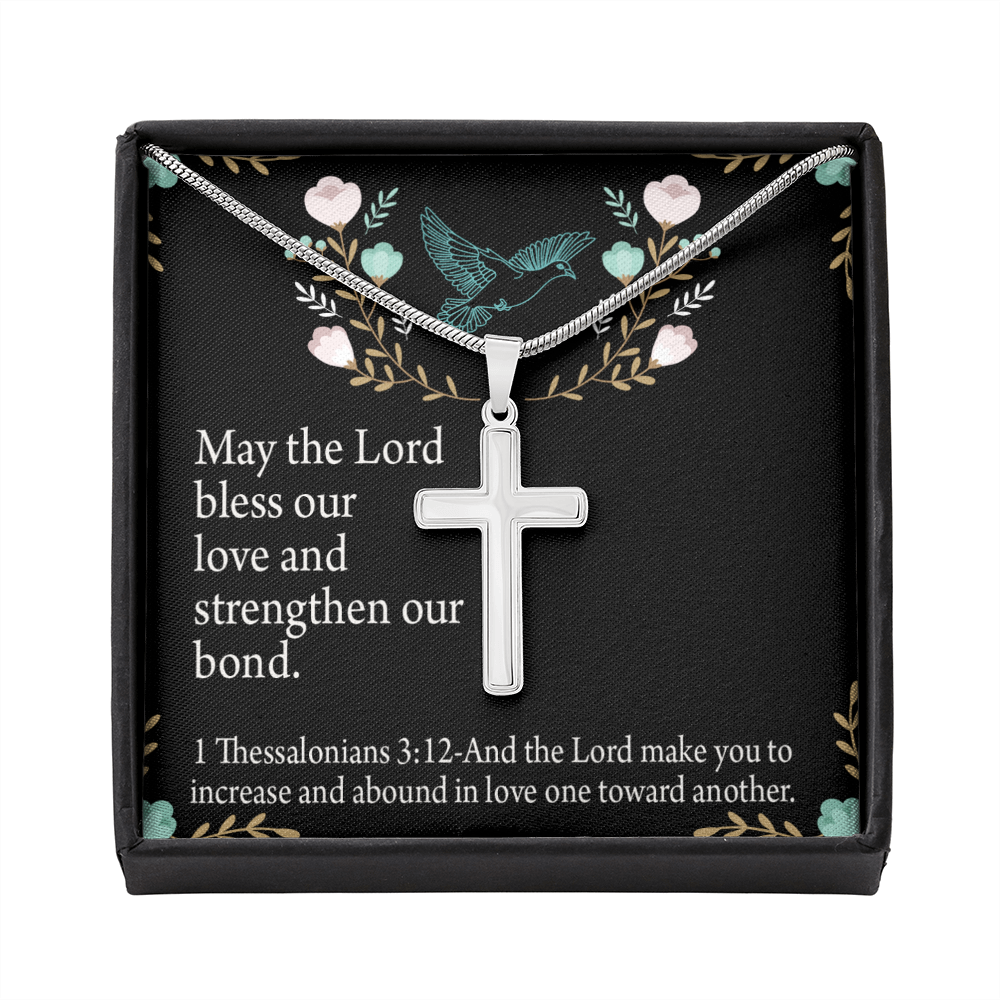 Christian Encouragement Anniversary Lord Bless Our Love 1 Thessalonians 3:12 Cross Card Necklace w Stainless Steel Pendant-Express Your Love Gifts