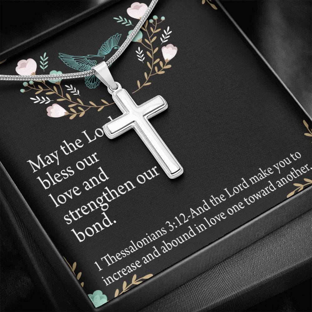 Christian Encouragement Anniversary Lord Bless Our Love 1 Thessalonians 3:12 Cross Card Necklace w Stainless Steel Pendant-Express Your Love Gifts