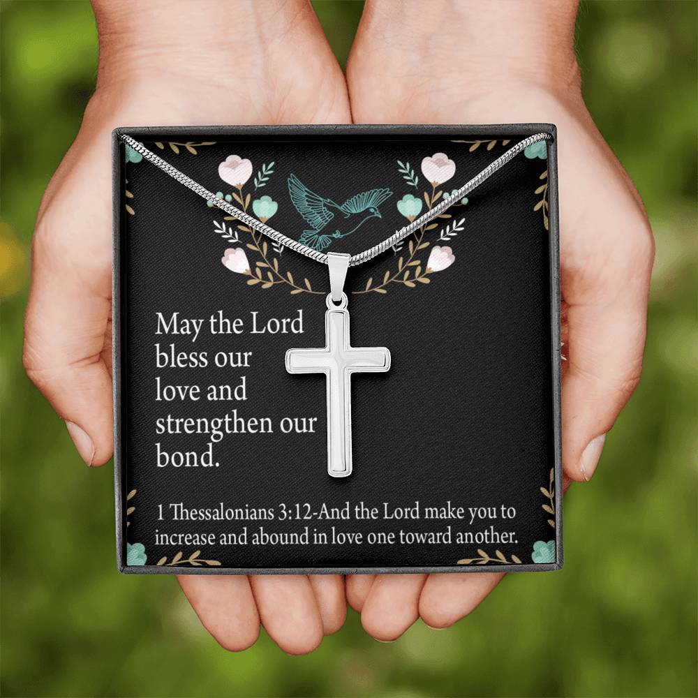 Christian Encouragement Anniversary Lord Bless Our Love 1 Thessalonians 3:12 Cross Card Necklace w Stainless Steel Pendant-Express Your Love Gifts