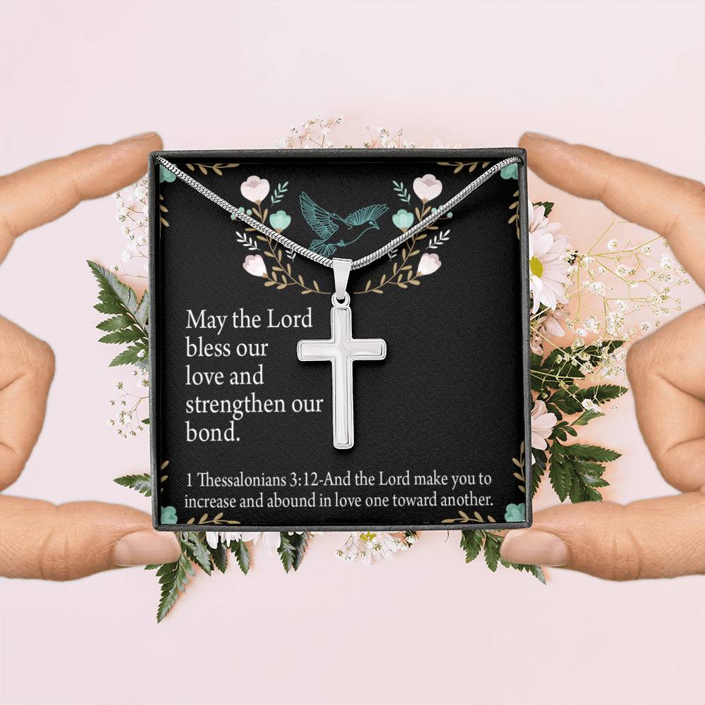 Christian Encouragement Anniversary Lord Bless Our Love 1 Thessalonians 3:12 Cross Card Necklace w Stainless Steel Pendant-Express Your Love Gifts