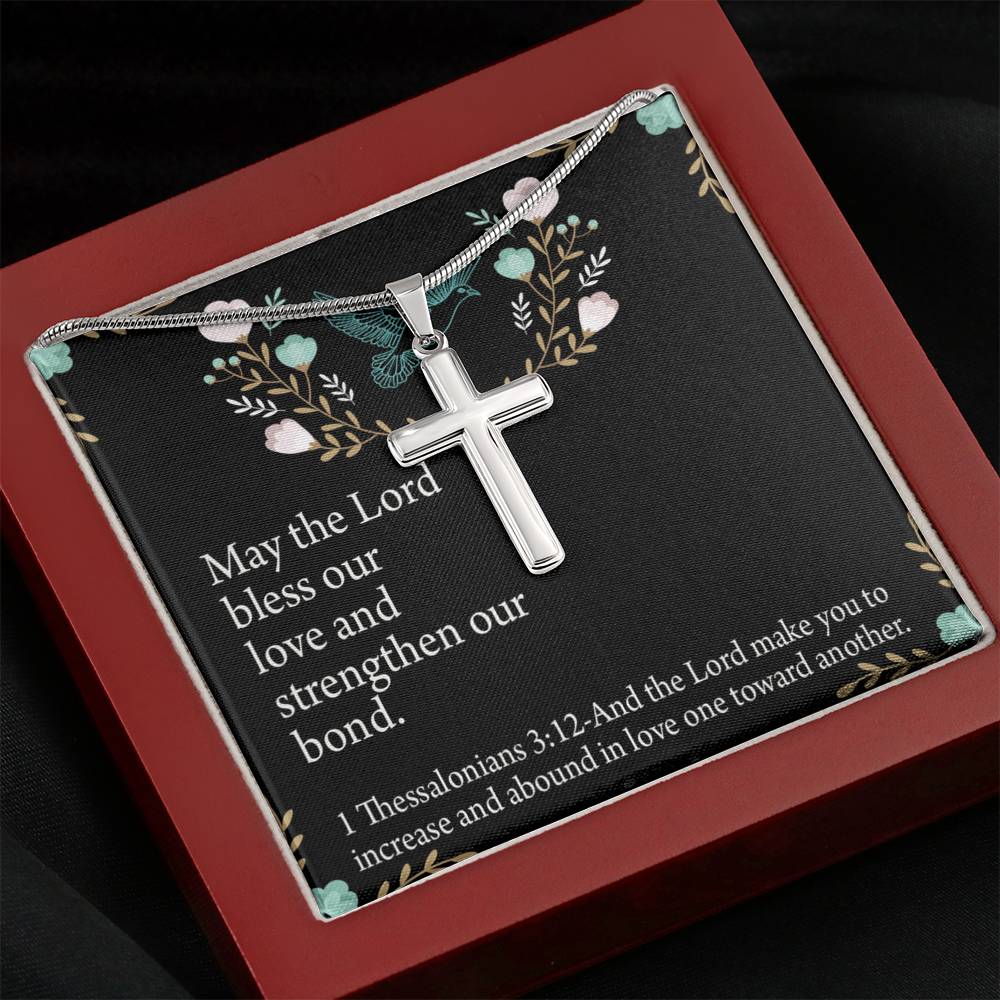 Christian Encouragement Anniversary Lord Bless Our Love 1 Thessalonians 3:12 Cross Card Necklace w Stainless Steel Pendant-Express Your Love Gifts