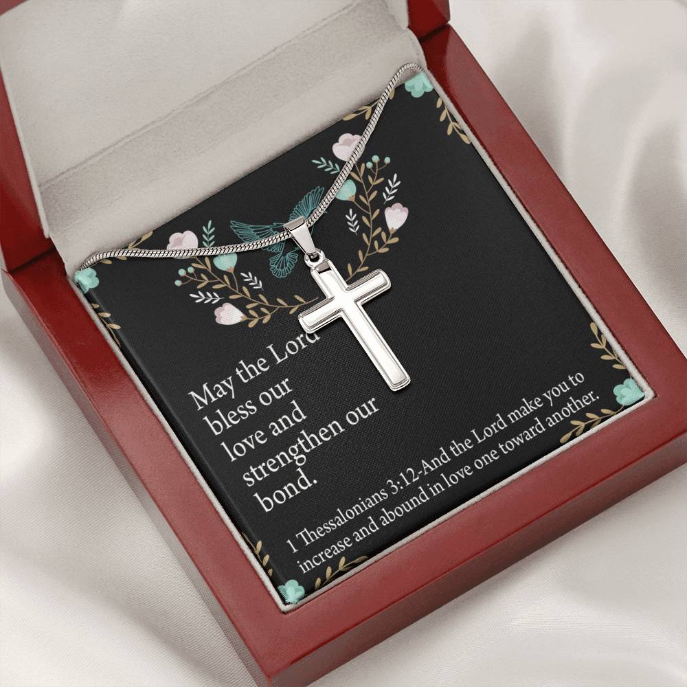 Christian Encouragement Anniversary Lord Bless Our Love 1 Thessalonians 3:12 Cross Card Necklace w Stainless Steel Pendant-Express Your Love Gifts