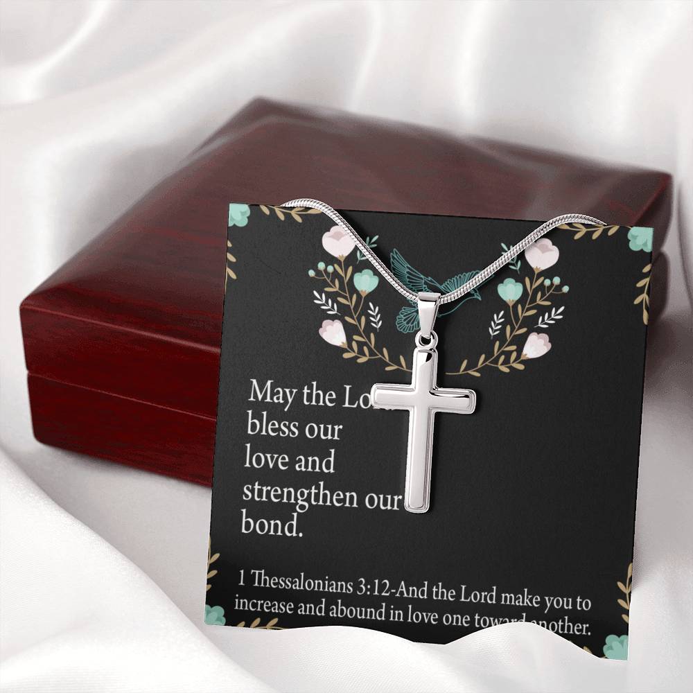 Christian Encouragement Anniversary Lord Bless Our Love 1 Thessalonians 3:12 Cross Card Necklace w Stainless Steel Pendant-Express Your Love Gifts