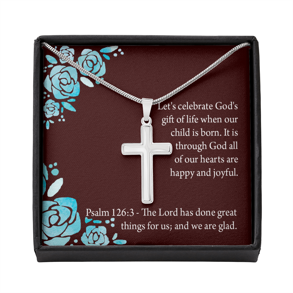 Christian Encouragement Baby Girl is God&#39;s Gift Psalm 126:3 Cross Necklace Stainless Steel Pendant Message Card-Express Your Love Gifts