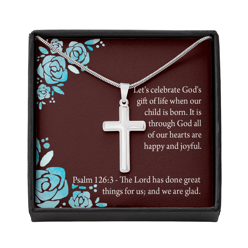 Christian Encouragement Baby Girl is God's Gift Psalm 126:3 Cross Necklace Stainless Steel Pendant Message Card-Express Your Love Gifts