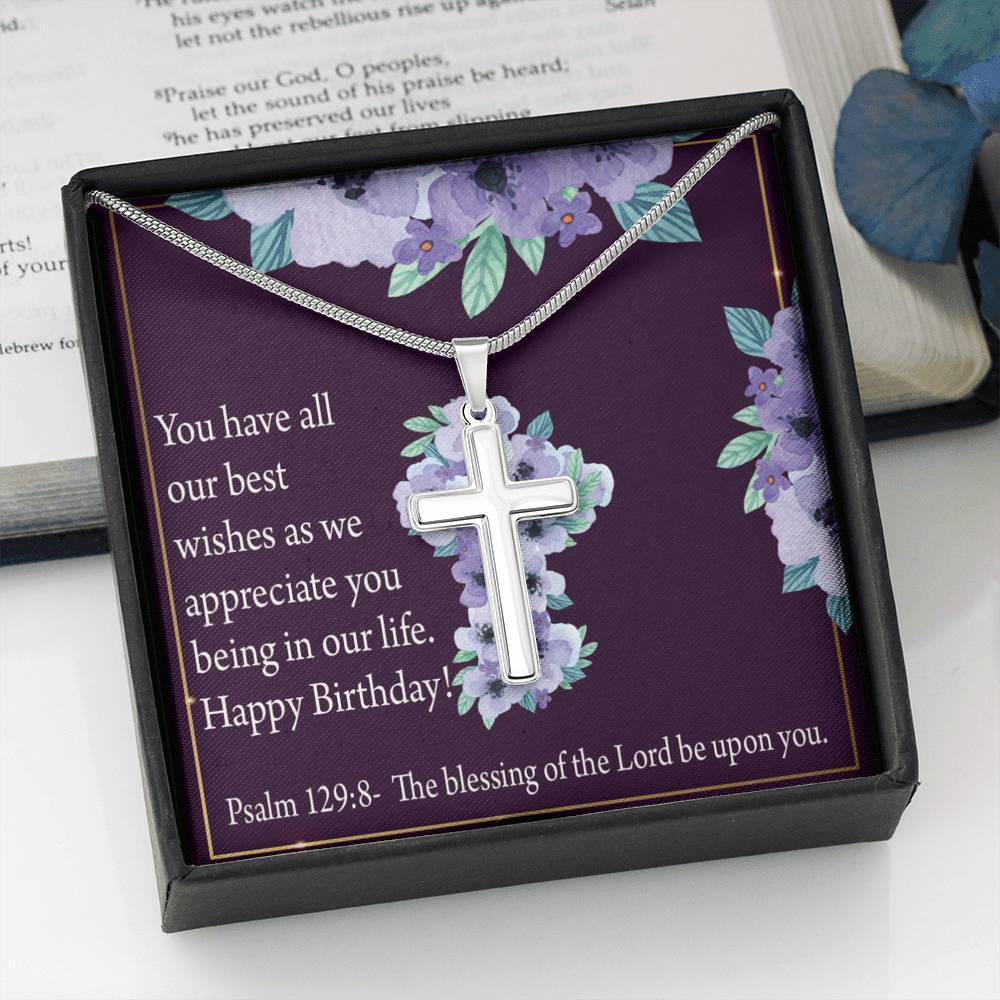 Christian Encouragement Birthday Appreciation Psalm 129:8 Cross Card Necklace w Stainless Steel Pendant-Express Your Love Gifts