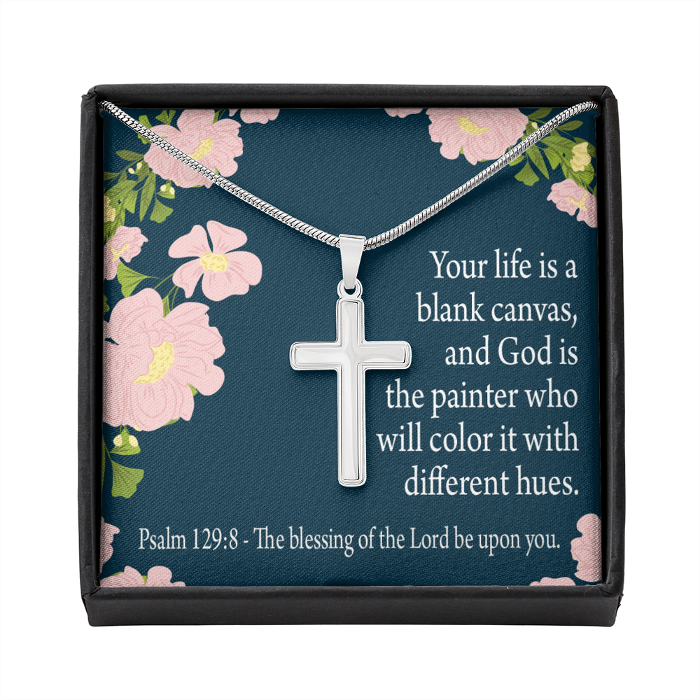 Christian Encouragement Blessing On You Psalm 128:9 Cross Card Necklace w Stainless Steel Pendant-Express Your Love Gifts