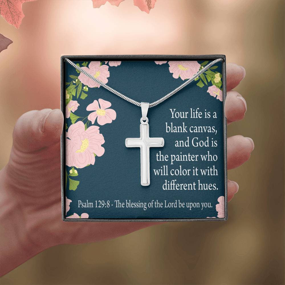 Christian Encouragement Blessing On You Psalm 128:9 Cross Card Necklace w Stainless Steel Pendant-Express Your Love Gifts