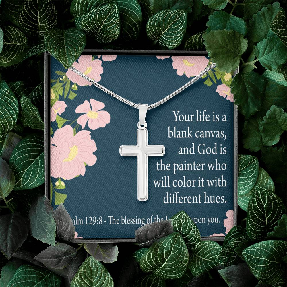 Christian Encouragement Blessing On You Psalm 128:9 Cross Card Necklace w Stainless Steel Pendant-Express Your Love Gifts