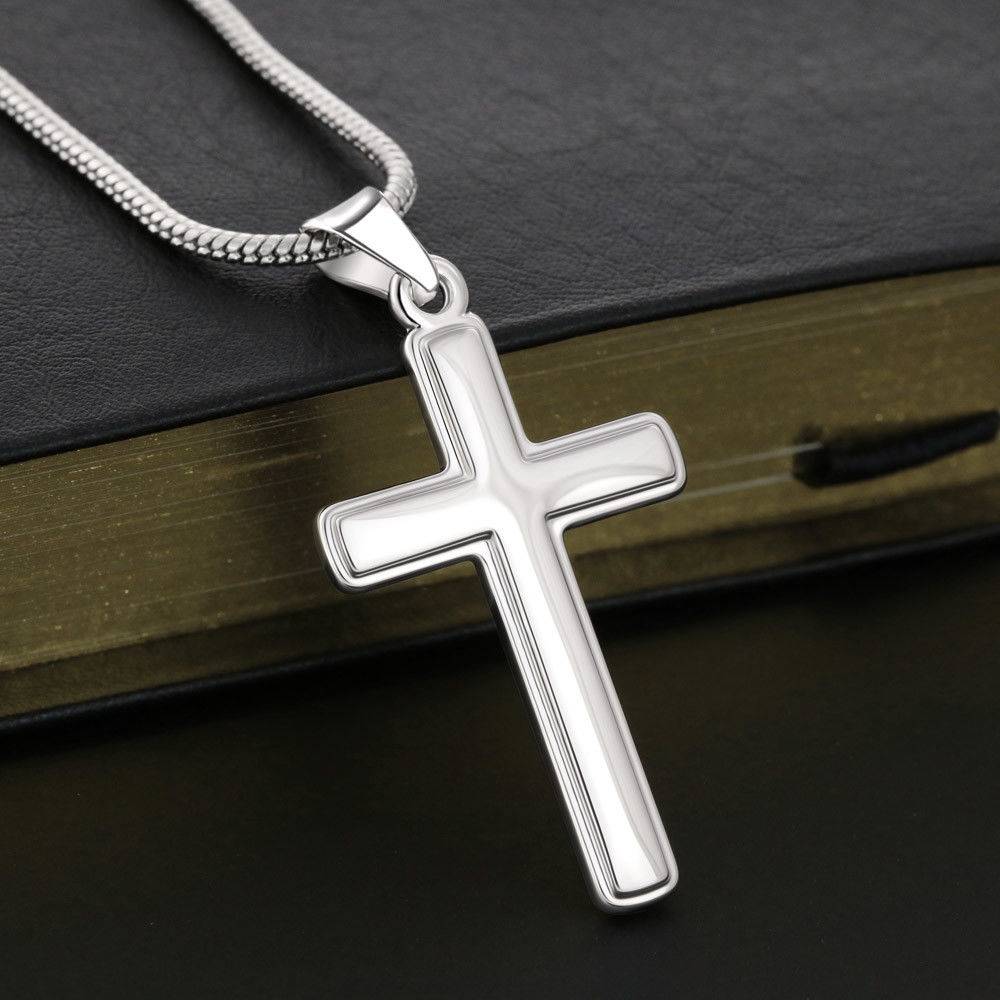 Christian Encouragement Empathy & Understanding Romans 12:15 Cross Card Necklace w Stainless Steel Pendant-Express Your Love Gifts