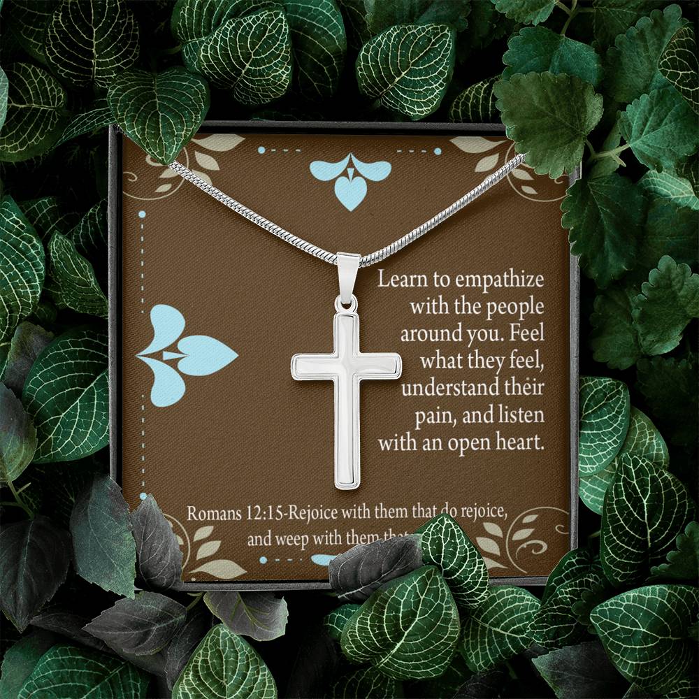 Christian Encouragement Empathy & Understanding Romans 12:15 Cross Card Necklace w Stainless Steel Pendant-Express Your Love Gifts