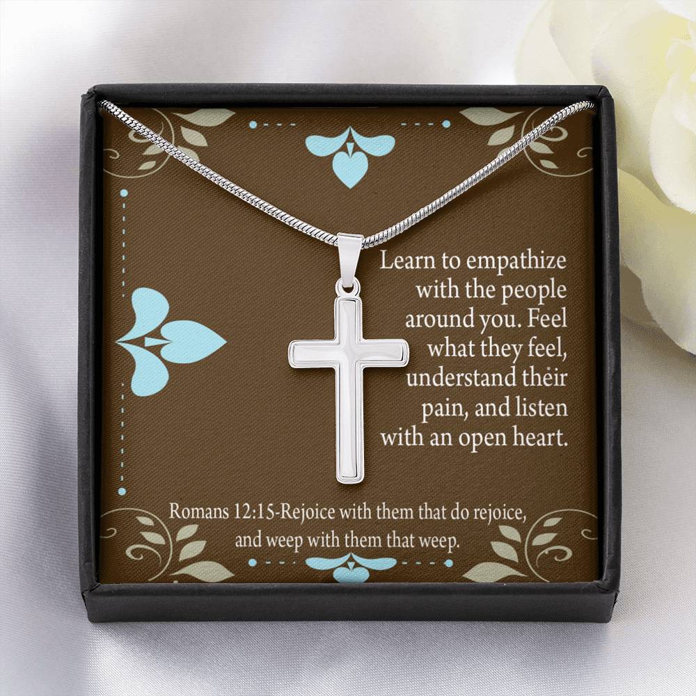 Christian Encouragement Empathy & Understanding Romans 12:15 Cross Card Necklace w Stainless Steel Pendant-Express Your Love Gifts