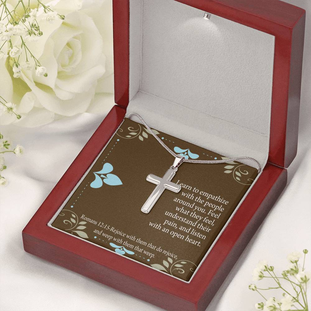 Christian Encouragement Empathy & Understanding Romans 12:15 Cross Card Necklace w Stainless Steel Pendant-Express Your Love Gifts