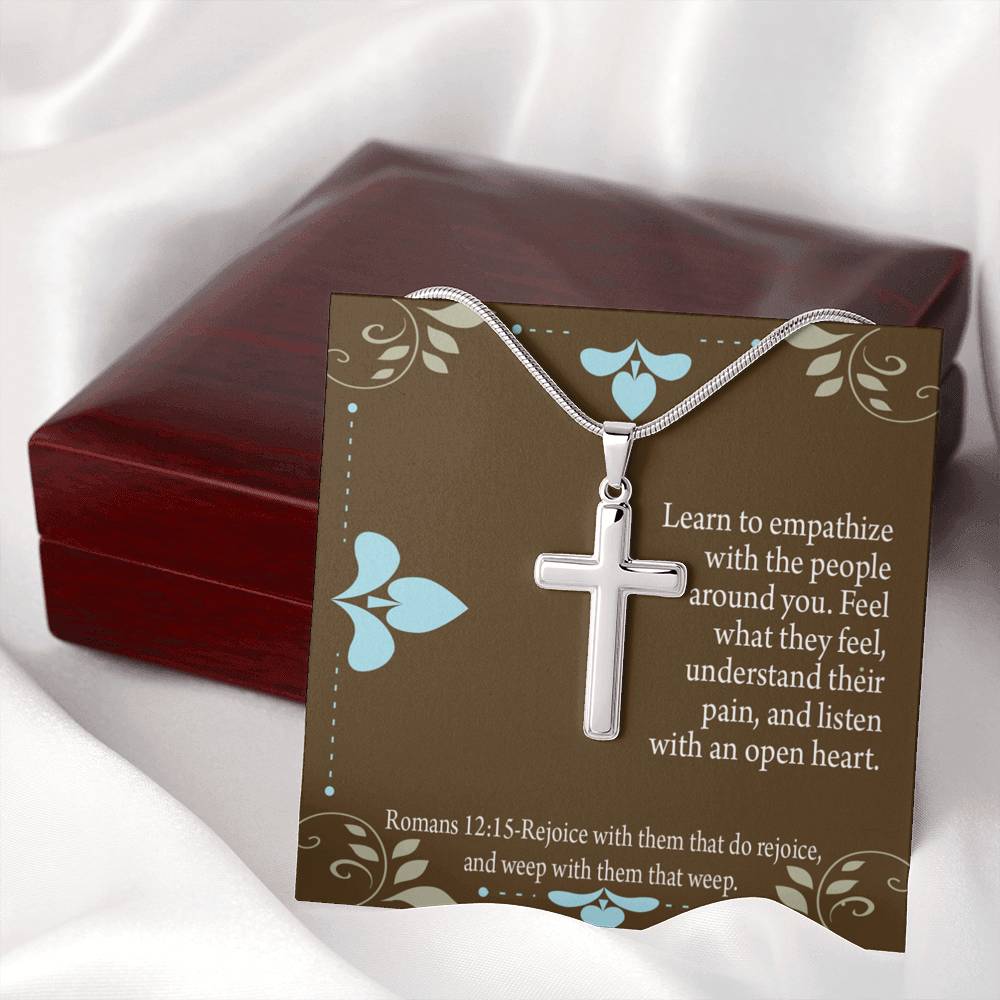 Christian Encouragement Empathy & Understanding Romans 12:15 Cross Card Necklace w Stainless Steel Pendant-Express Your Love Gifts