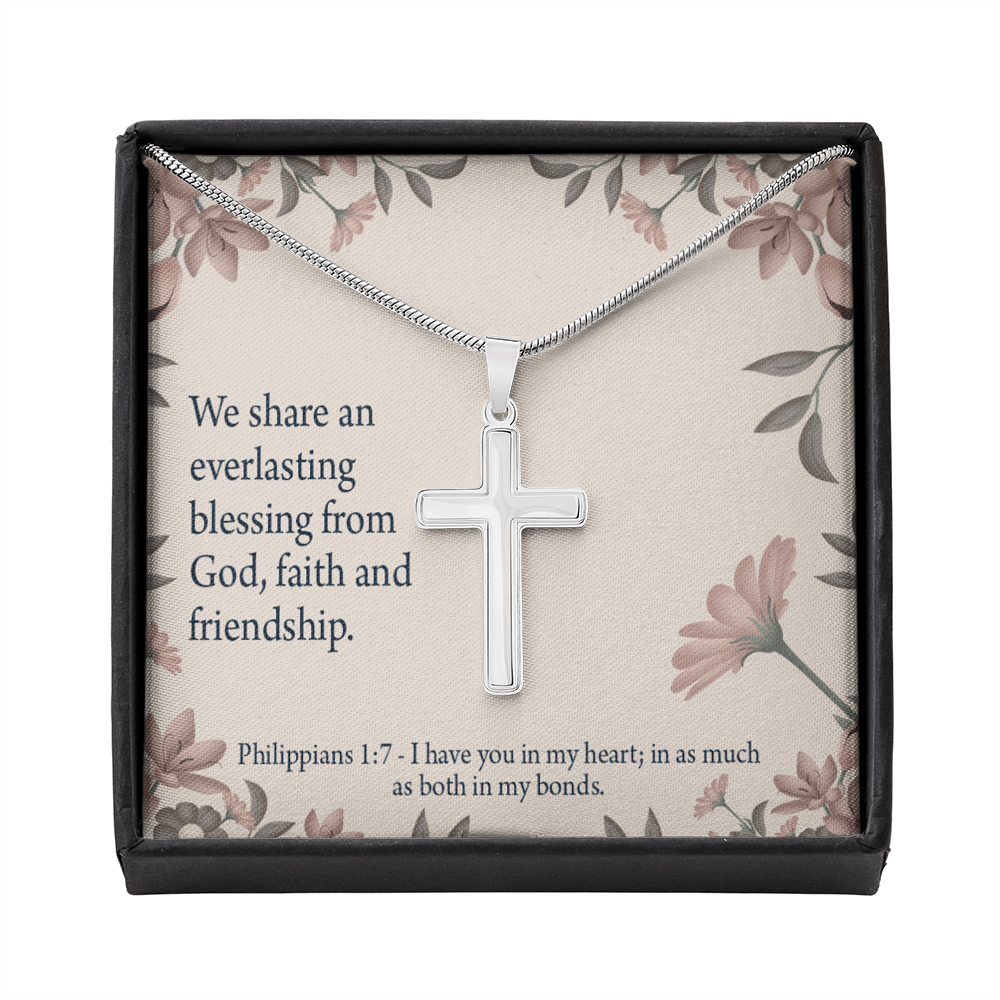 Christian Encouragement Friendship Philippians 1:7 Cross Card Necklace w Stainless Steel Pendant-Express Your Love Gifts