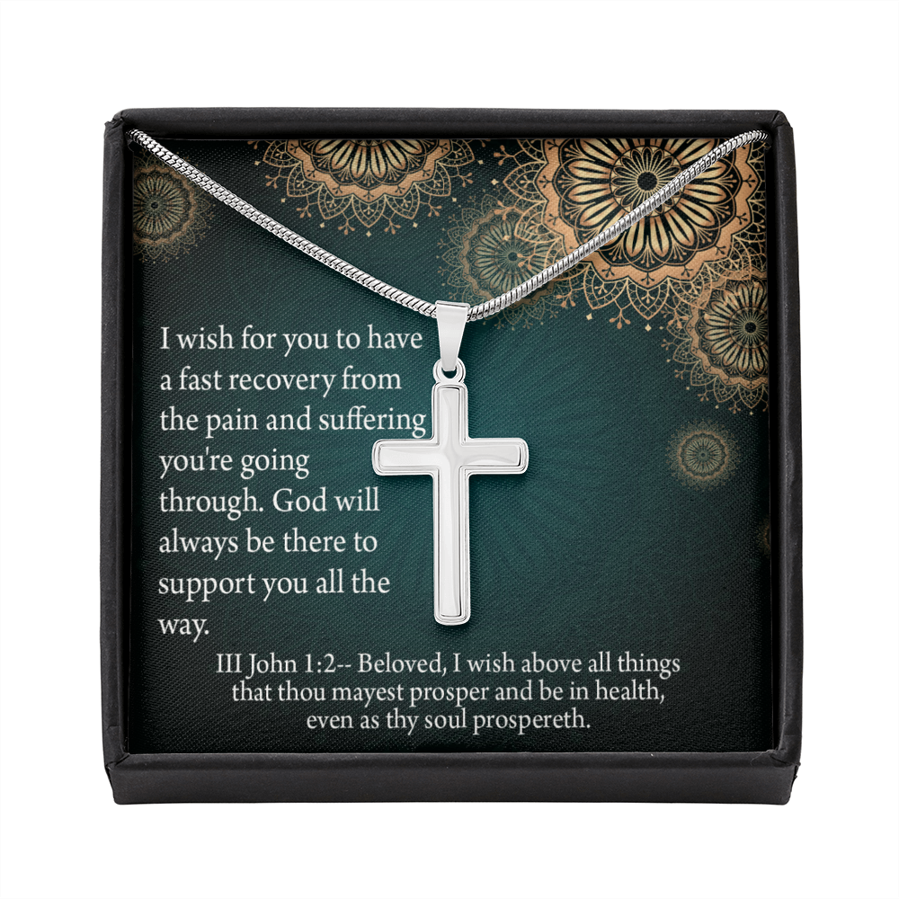 Christian Encouragement Get Well God&#39;s Support 3 John 1:2 Cross Card Necklace w Stainless Steel Pendant-Express Your Love Gifts