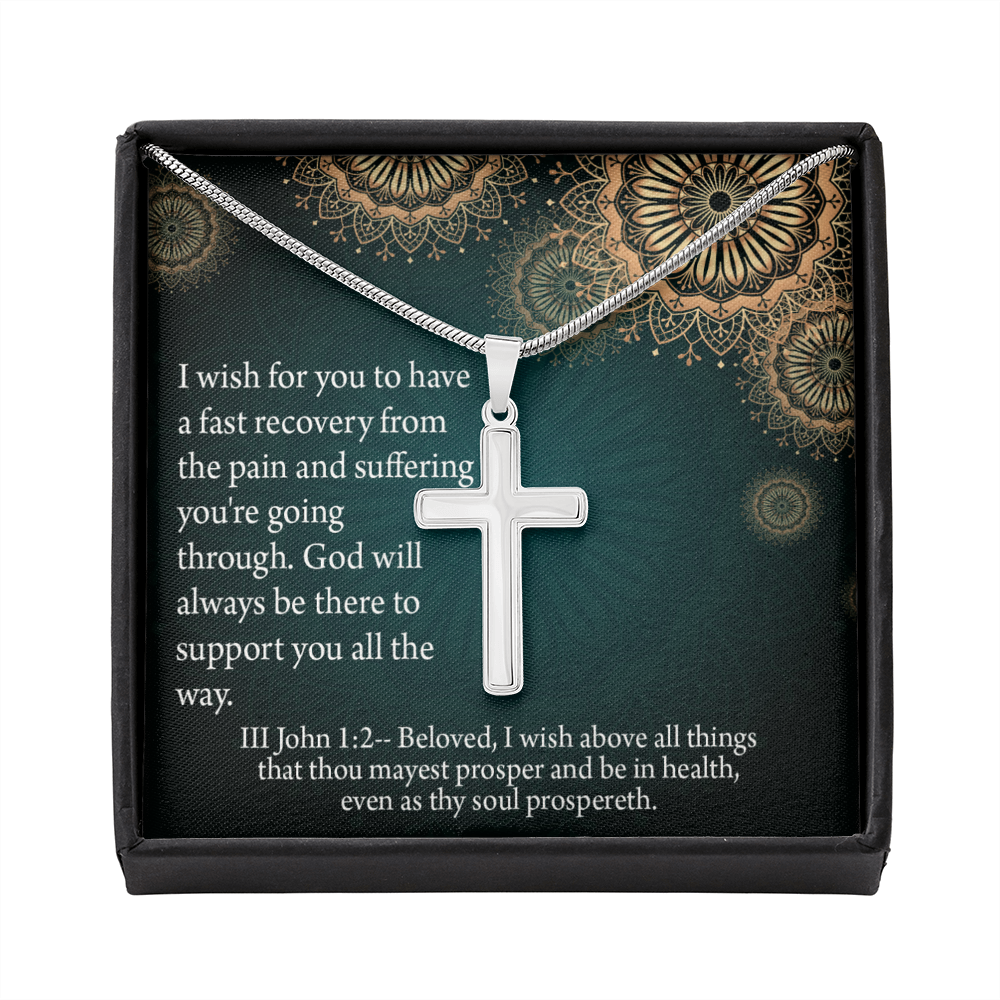 Christian Encouragement Get Well God's Support 3 John 1:2 Cross Card Necklace w Stainless Steel Pendant-Express Your Love Gifts