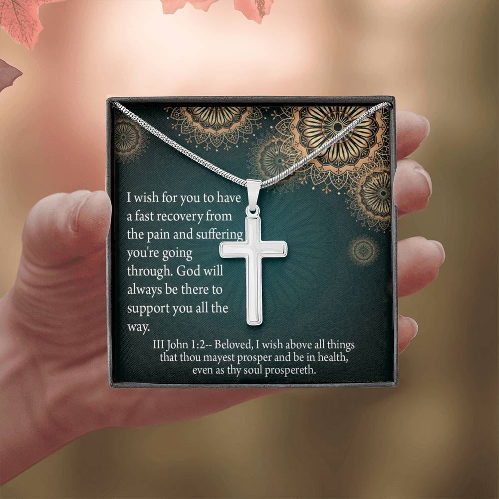 Christian Encouragement Get Well God's Support 3 John 1:2 Cross Card Necklace w Stainless Steel Pendant-Express Your Love Gifts