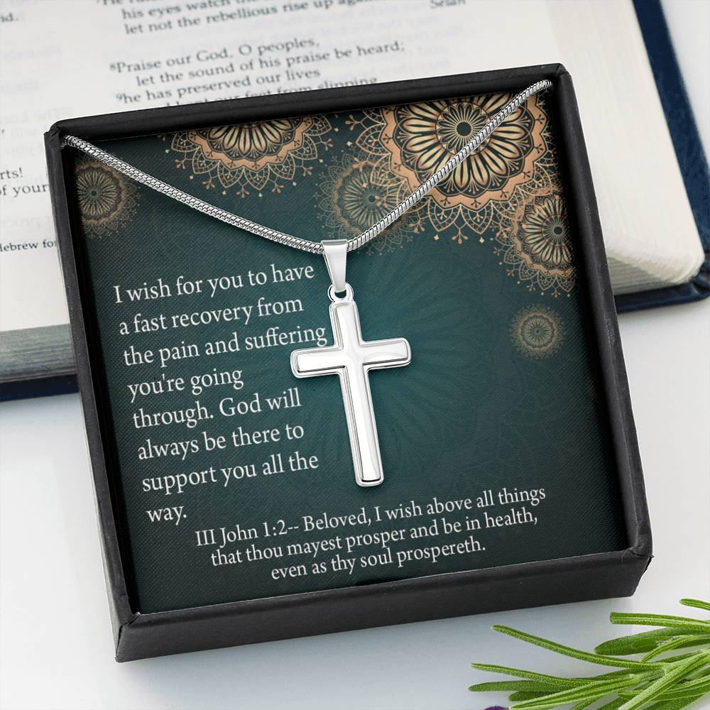 Christian Encouragement Get Well God's Support 3 John 1:2 Cross Card Necklace w Stainless Steel Pendant-Express Your Love Gifts