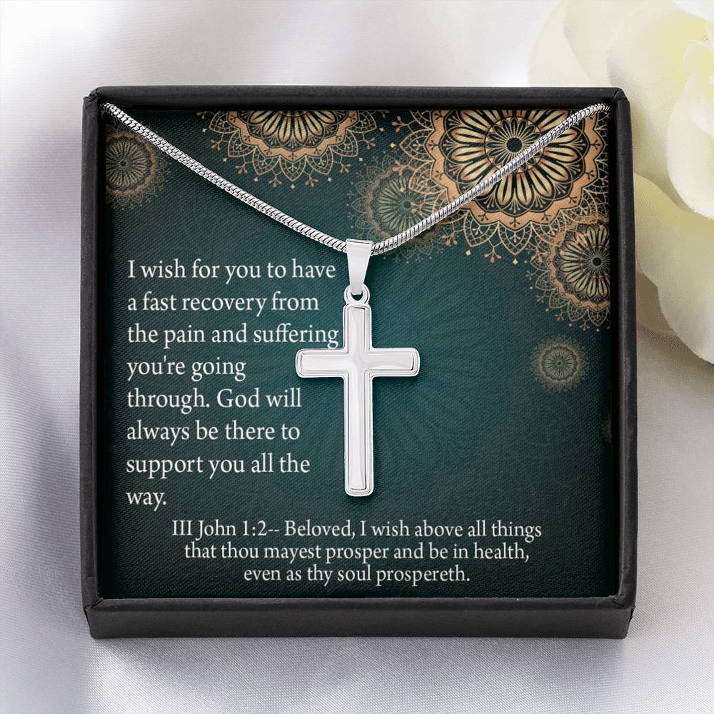 Christian Encouragement Get Well God's Support 3 John 1:2 Cross Card Necklace w Stainless Steel Pendant-Express Your Love Gifts