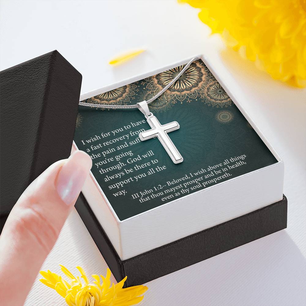 Christian Encouragement Get Well God's Support 3 John 1:2 Cross Card Necklace w Stainless Steel Pendant-Express Your Love Gifts