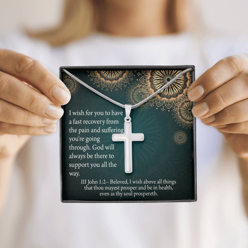 Christian Encouragement Get Well God's Support 3 John 1:2 Cross Card Necklace w Stainless Steel Pendant-Express Your Love Gifts