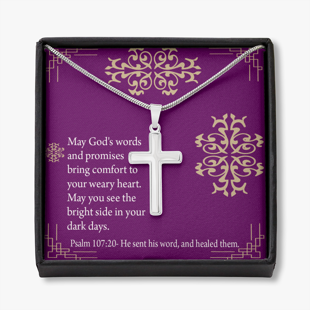Christian Encouragement Get Well God&#39;s Words &amp; Promises Psalm 107:20 Cross Card Necklace w Stainless Steel Pendant-Express Your Love Gifts