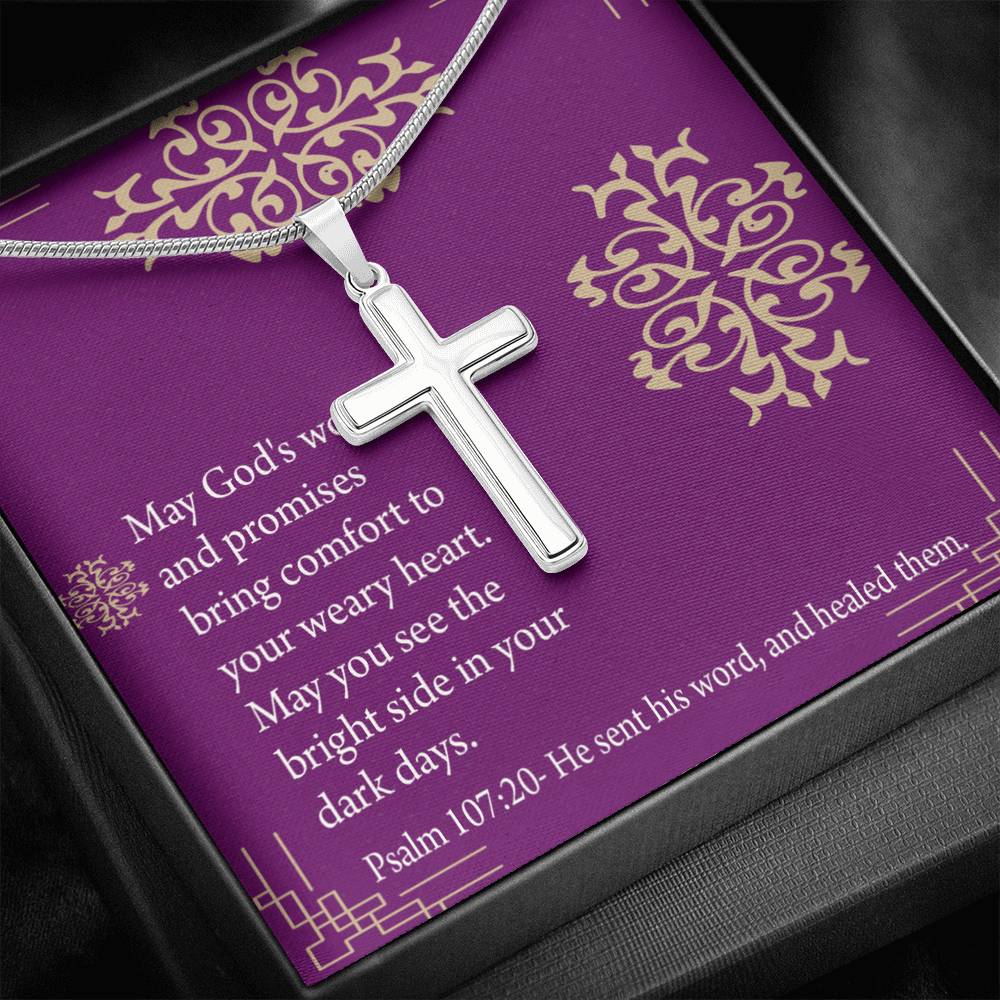 Christian Encouragement Get Well God's Words & Promises Psalm 107:20 Cross Card Necklace w Stainless Steel Pendant-Express Your Love Gifts