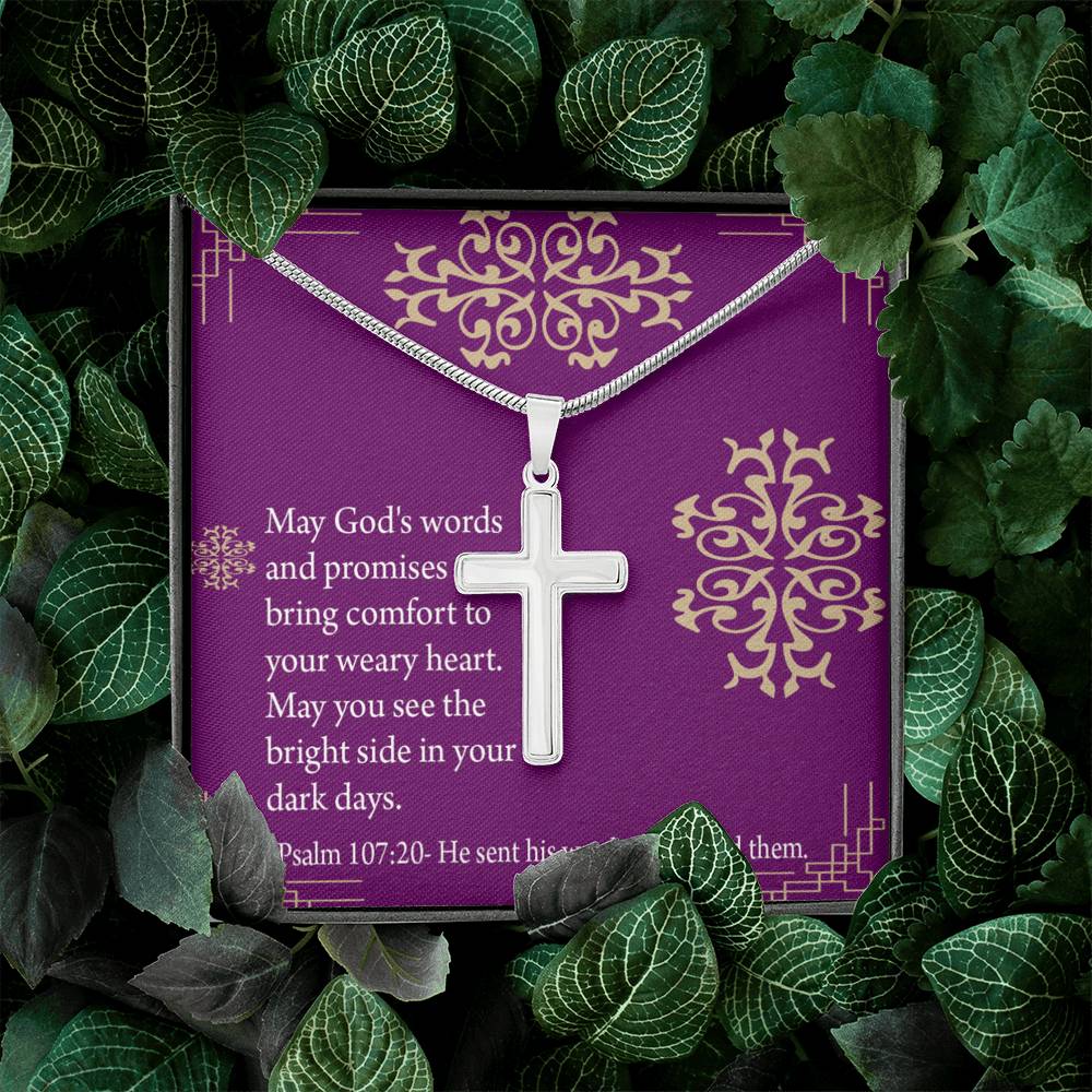 Christian Encouragement Get Well God's Words & Promises Psalm 107:20 Cross Card Necklace w Stainless Steel Pendant-Express Your Love Gifts