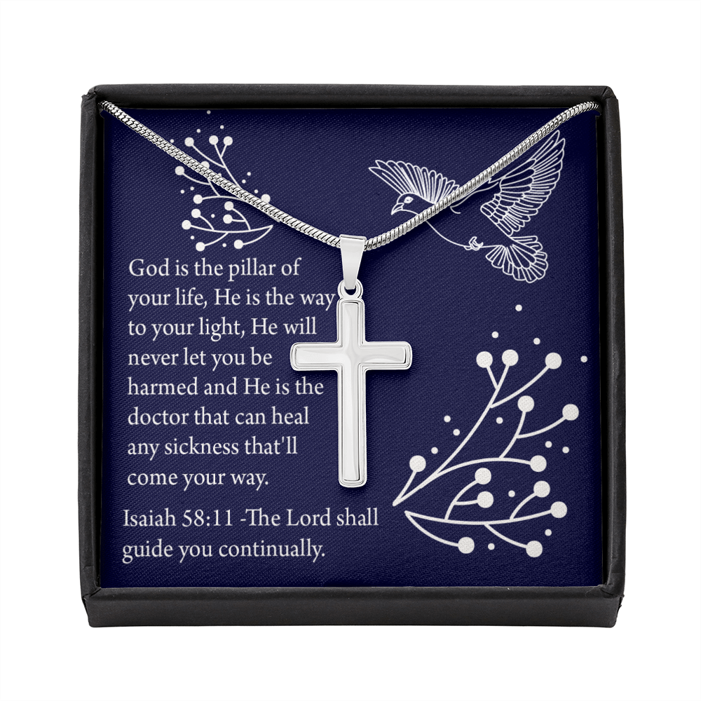 Christian Encouragement Get Well Isaiah 58:11 Cross Card Necklace w Stainless Steel Pendant-Express Your Love Gifts