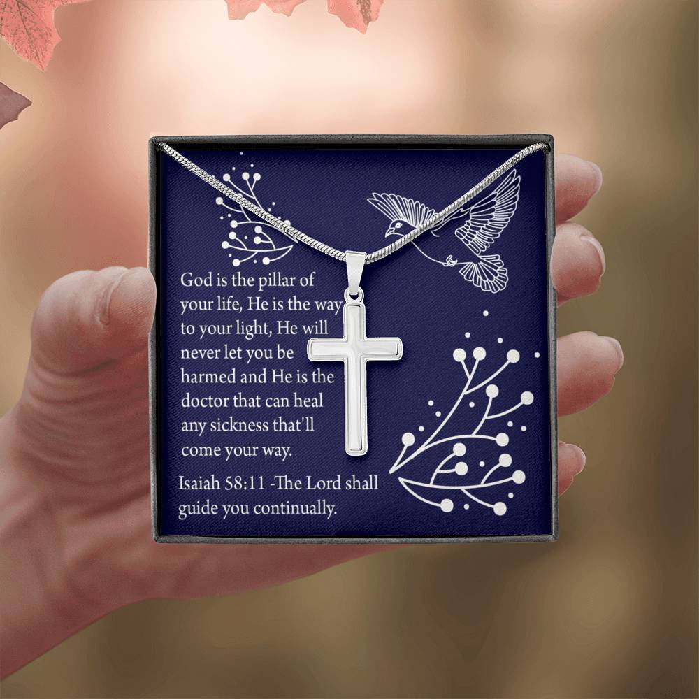 Christian Encouragement Get Well Isaiah 58:11 Cross Card Necklace w Stainless Steel Pendant-Express Your Love Gifts