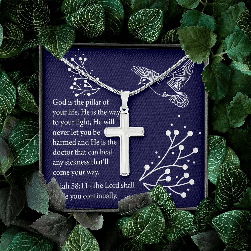 Christian Encouragement Get Well Isaiah 58:11 Cross Card Necklace w Stainless Steel Pendant-Express Your Love Gifts