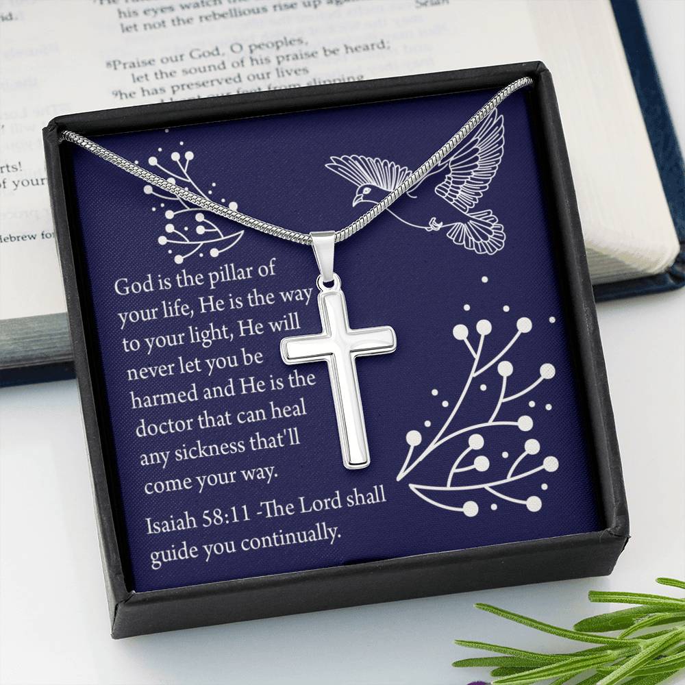 Christian Encouragement Get Well Isaiah 58:11 Cross Card Necklace w Stainless Steel Pendant-Express Your Love Gifts