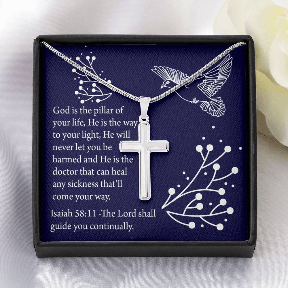 Christian Encouragement Get Well Isaiah 58:11 Cross Card Necklace w Stainless Steel Pendant-Express Your Love Gifts