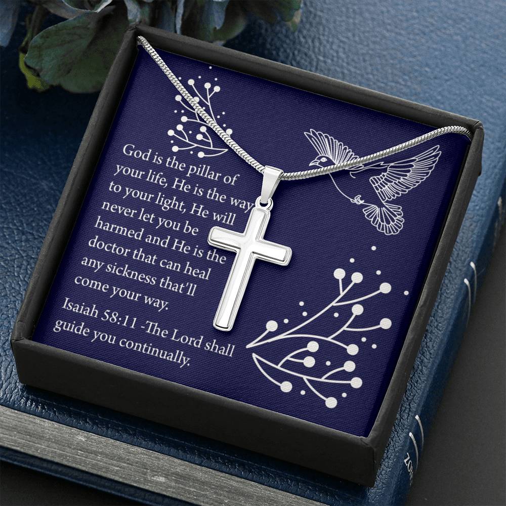 Christian Encouragement Get Well Isaiah 58:11 Cross Card Necklace w Stainless Steel Pendant-Express Your Love Gifts