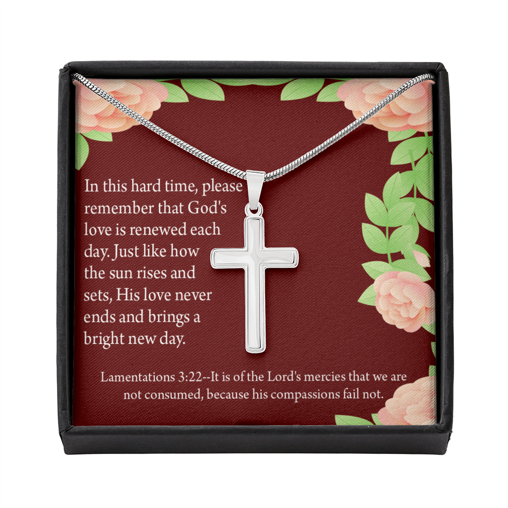 Christian Encouragement Get Well Surrounded In Prayer Lamentations 3:22 Cross Card Necklace w Stainless Steel Pendant-Express Your Love Gifts