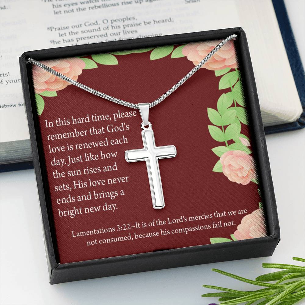Christian Encouragement Get Well Surrounded In Prayer Lamentations 3:22 Cross Card Necklace w Stainless Steel Pendant-Express Your Love Gifts