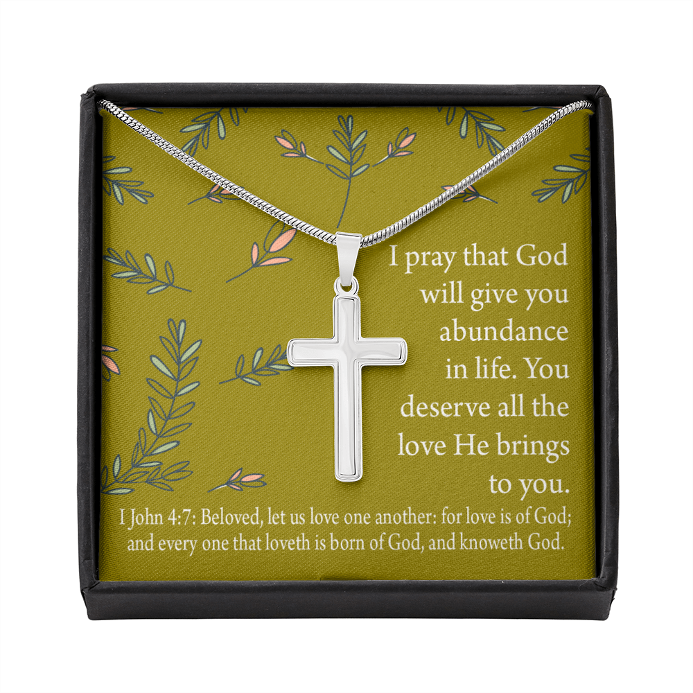 Christian Encouragement God&#39;s Love 1 John 4:7 Cross Card Necklace w Stainless Steel Pendant-Express Your Love Gifts