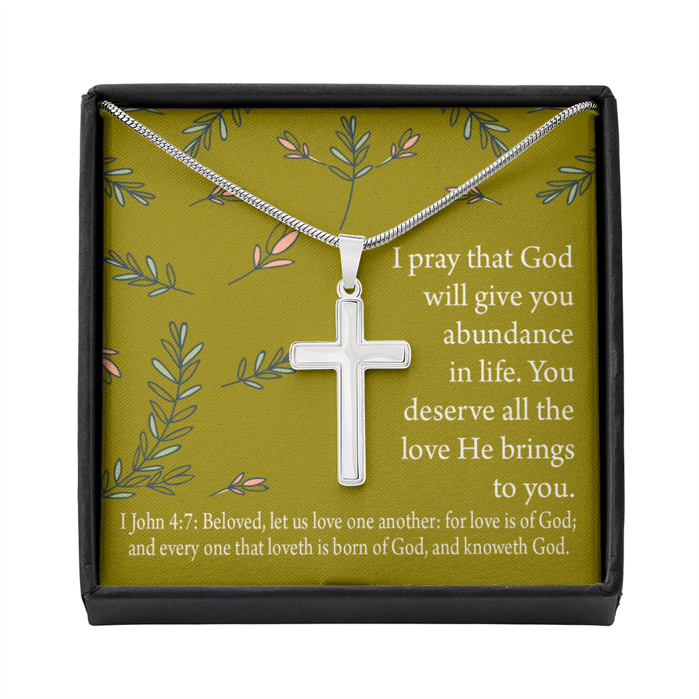 Christian Encouragement God's Love 1 John 4:7 Cross Card Necklace w Stainless Steel Pendant-Express Your Love Gifts