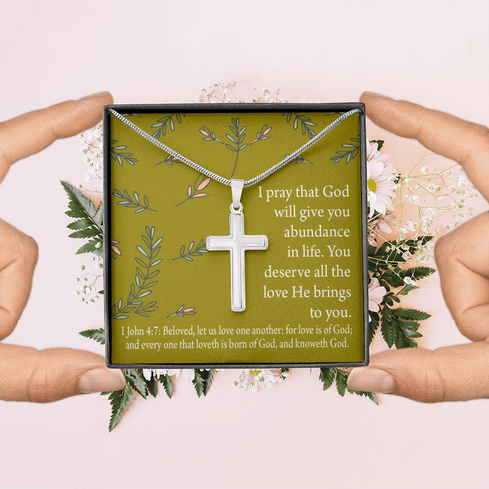 Christian Encouragement God's Love 1 John 4:7 Cross Card Necklace w Stainless Steel Pendant-Express Your Love Gifts
