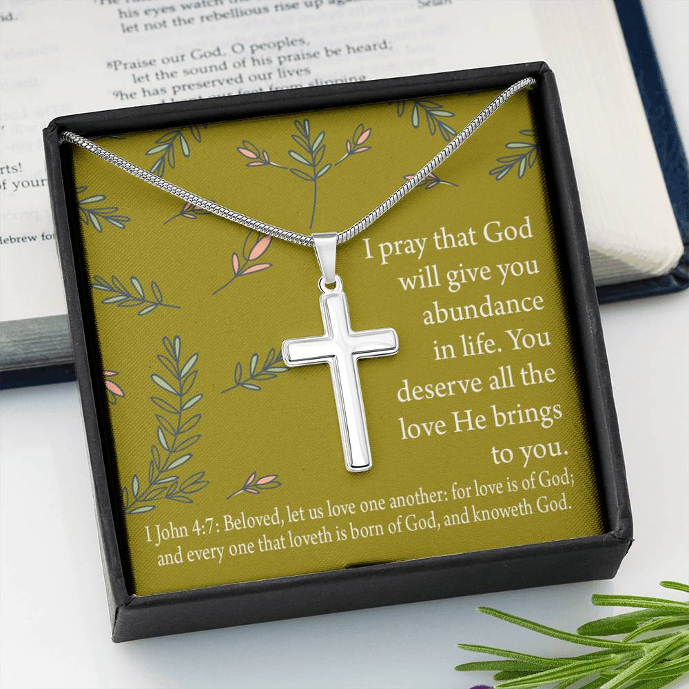 Christian Encouragement God's Love 1 John 4:7 Cross Card Necklace w Stainless Steel Pendant-Express Your Love Gifts