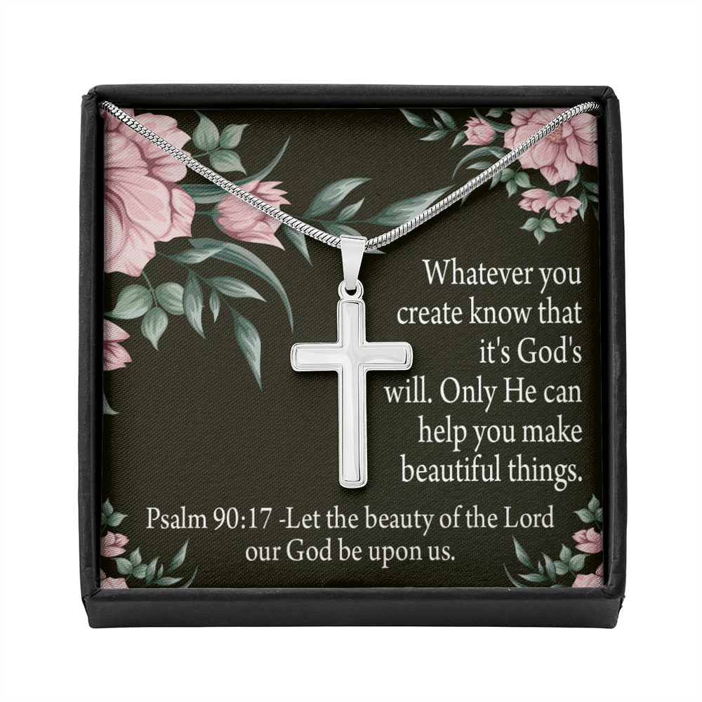 Christian Encouragement God's Will & Beauty Psalm 90:17 Cross Card Necklace w Stainless Steel Pendant-Express Your Love Gifts