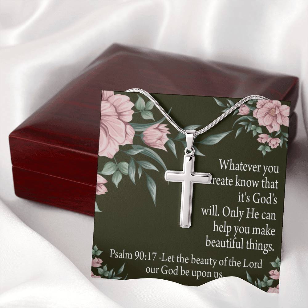 Christian Encouragement God's Will & Beauty Psalm 90:17 Cross Card Necklace w Stainless Steel Pendant-Express Your Love Gifts