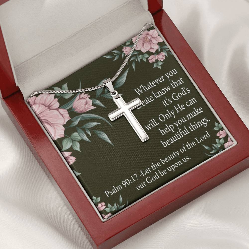 Christian Encouragement God's Will & Beauty Psalm 90:17 Cross Card Necklace w Stainless Steel Pendant-Express Your Love Gifts